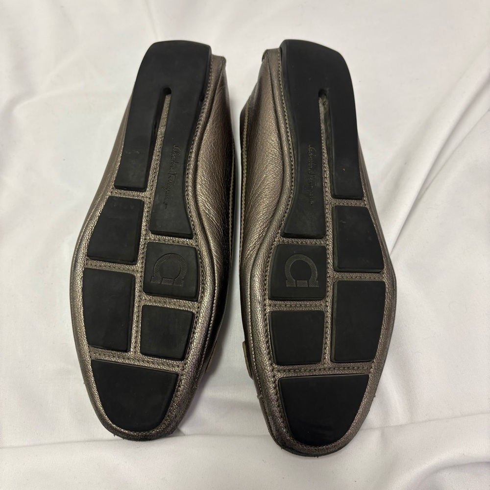 Salvatore Ferragamo Ballet Flats Metallic Bronze Leather US 6.5 Silver Buckle - Picture 13 of 14